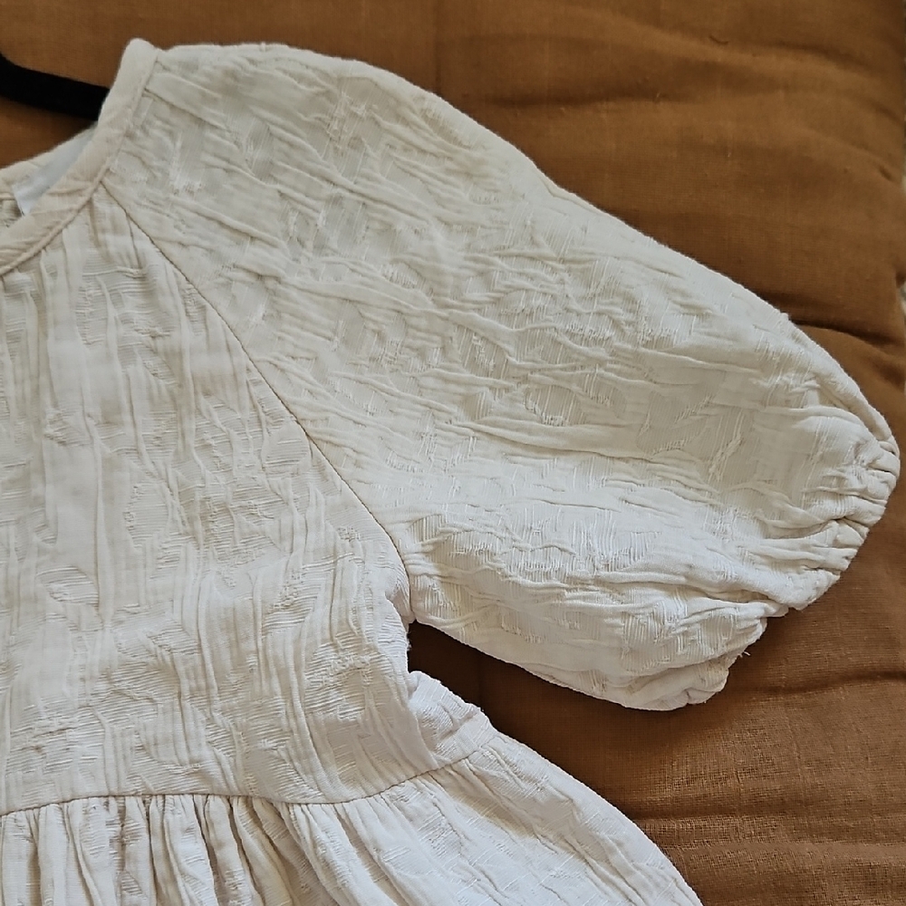 Zara Detailed Cream Puff Sleeve Kids Dress - Picture 3 of 10